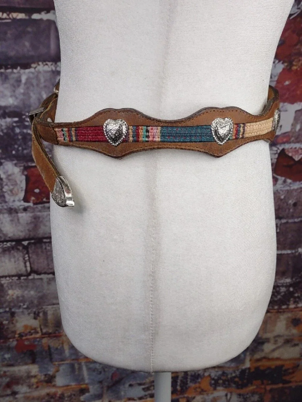 Western-Style Leather Belt w/ Silver Heart Conchos